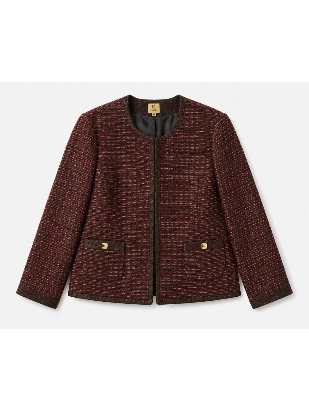 VTG Y2K KasperBrown Boucle Tweed Blazer Jacket Women Sz 16 Jeweled
